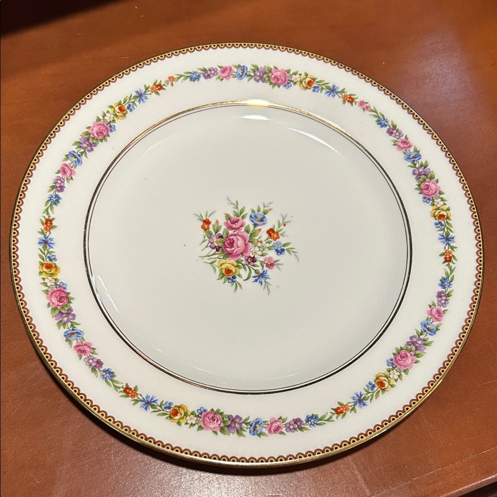 Raynaud Limoges Floral Gold-Trim Dinner Plate RY033 France
